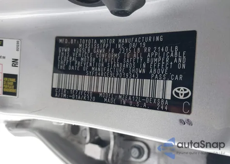 2020 Toyota Corolla Se from USA, damaged, VIN 5YFS4RCE9LP019343